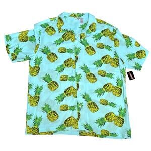 Indent Hawaiian Tropical Button Down Shirt Rayon Mens XL NWT